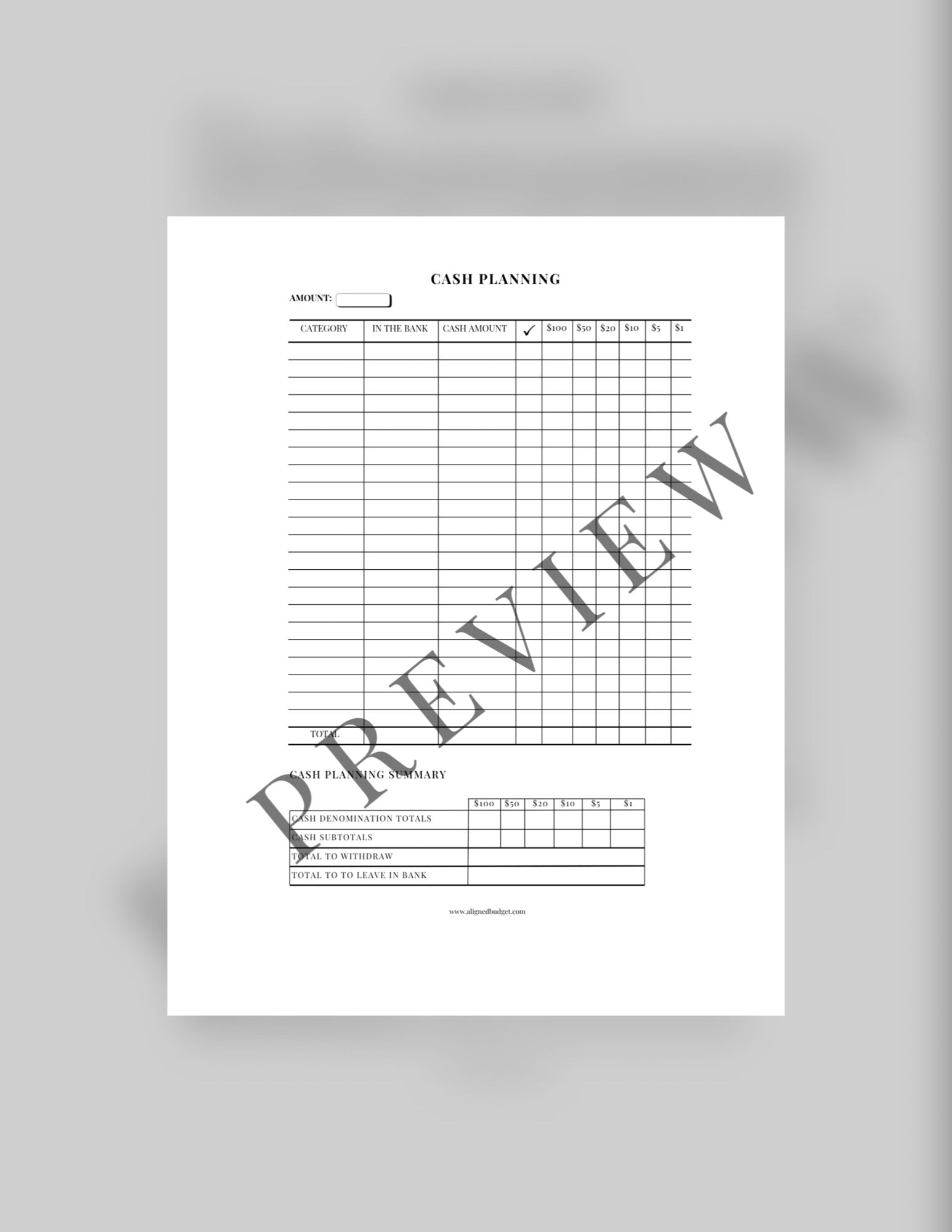 Cash Planning Sheet