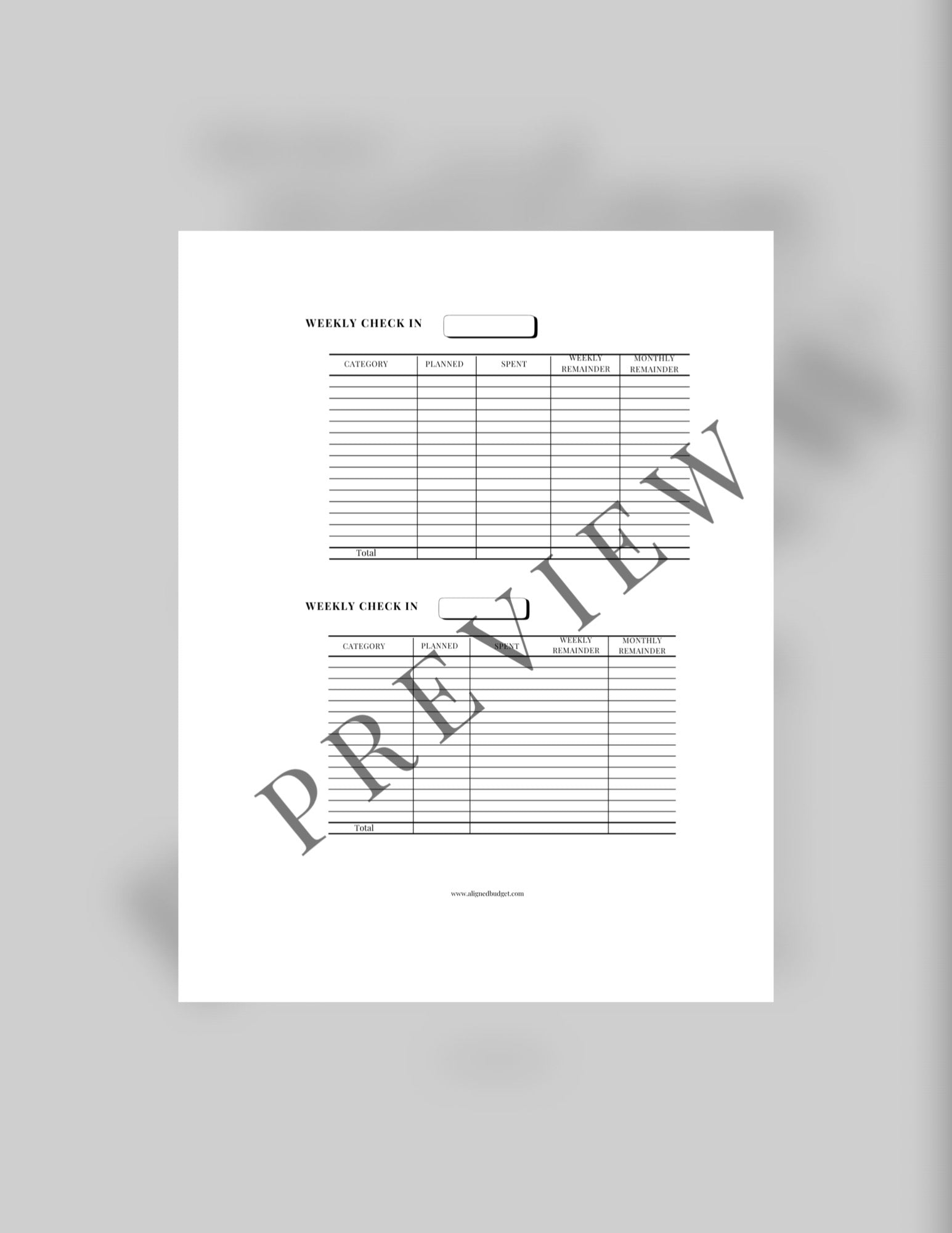 Weekly Check-In Sheet