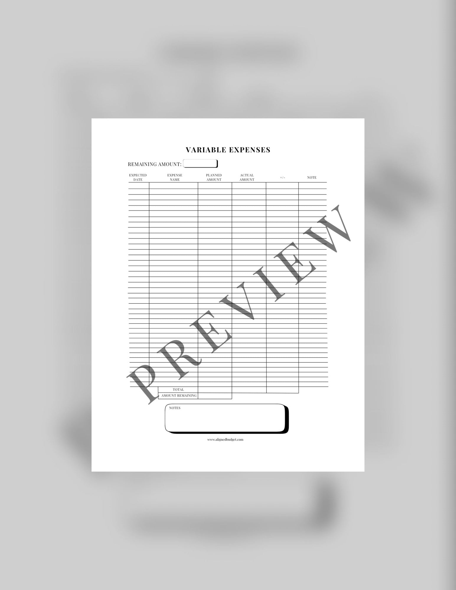 Variable Expenses Sheet