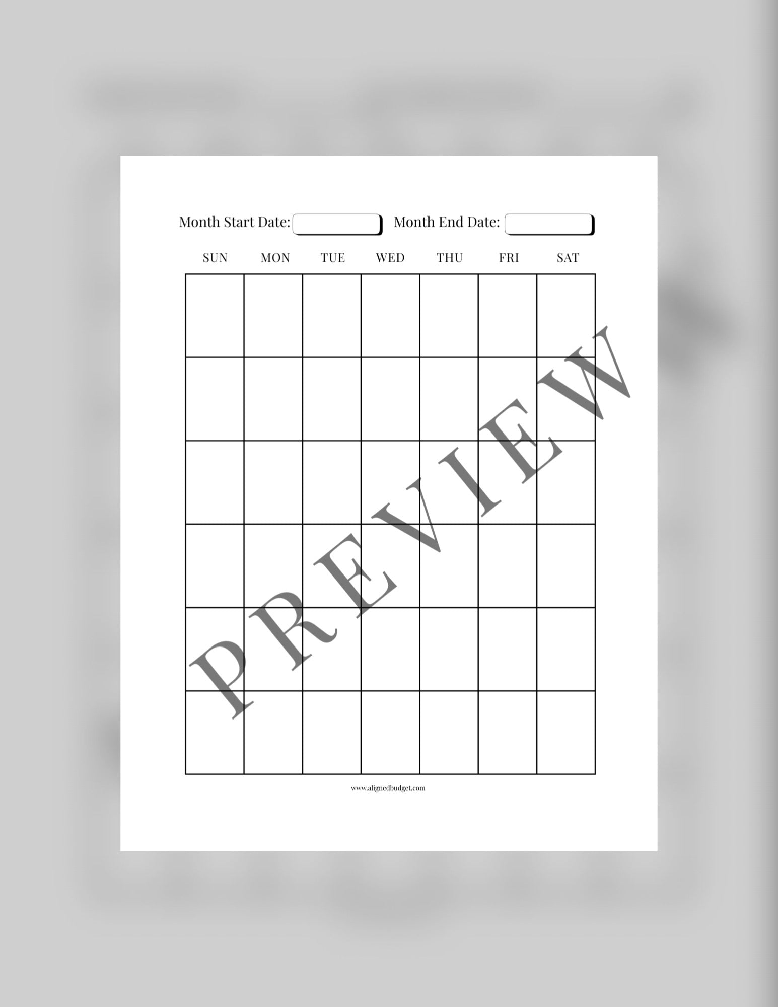 Monthly Budget Calendar